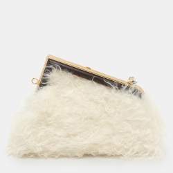 Fendi White Shearling Fur and Leather Fendi First Clutch