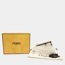 Fendi White Shearling Fur and Leather Fendi First Clutch