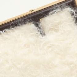 Fendi White Shearling Fur and Leather Fendi First Clutch