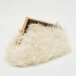 Pre Owned Fendi White Shearling Fur and Leather Fendi First Clutch