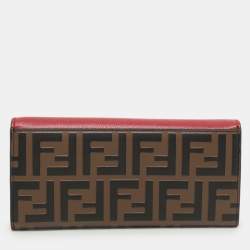 Fendi Red/Brown Zucca Leather F is Fendi Continental Wallet