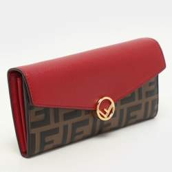 Fendi Red/Brown Zucca Leather F is Fendi Continental Wallet