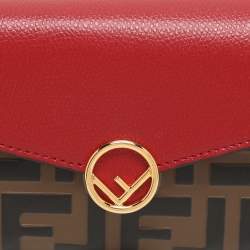 Fendi Red/Brown Zucca Leather F is Fendi Continental Wallet