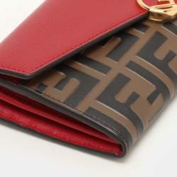 Fendi Red/Brown Zucca Leather F is Fendi Continental Wallet