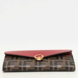 Fendi Red/Brown Zucca Leather F is Fendi Continental Wallet