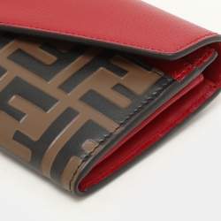 Fendi Red/Brown Zucca Leather F is Fendi Continental Wallet