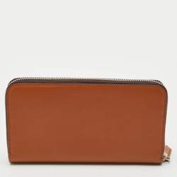 Fendi Brown Leather Logo Embossed Zip Around Wallet