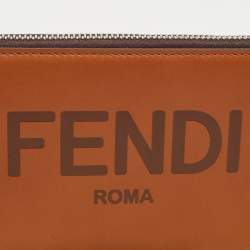 Fendi Brown Leather Logo Embossed Zip Around Wallet