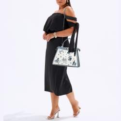 Fendi Blue/Off White Selleria Leather and Canvas Medium Astrology Peekaboo ISeeU Top Handle Bag