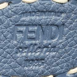Fendi Blue/Off White Selleria Leather and Canvas Medium Astrology Peekaboo ISeeU Top Handle Bag