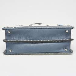 Fendi Blue/Off White Selleria Leather and Canvas Medium Astrology Peekaboo ISeeU Top Handle Bag