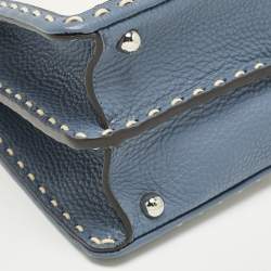 Fendi Blue/Off White Selleria Leather and Canvas Medium Astrology Peekaboo ISeeU Top Handle Bag