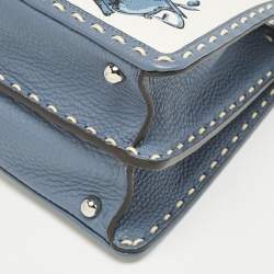 Fendi Blue/Off White Selleria Leather and Canvas Medium Astrology Peekaboo ISeeU Top Handle Bag