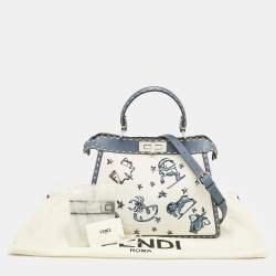 Fendi Blue/Off White Selleria Leather and Canvas Medium Astrology Peekaboo ISeeU Top Handle Bag