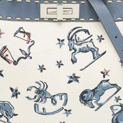 Fendi Blue/Off White Selleria Leather and Canvas Medium Astrology Peekaboo ISeeU Top Handle Bag