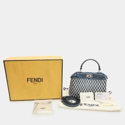 Fendi Blue/White Woven Leather Mini Peekaboo Top Handle Bag
