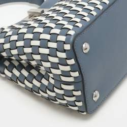 Fendi Blue/White Woven Leather Mini Peekaboo Top Handle Bag