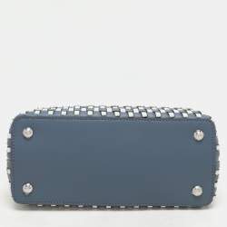 Fendi Blue/White Woven Leather Mini Peekaboo Top Handle Bag