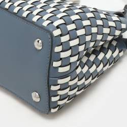 Fendi Blue/White Woven Leather Mini Peekaboo Top Handle Bag