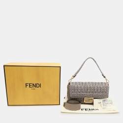 Fendi Grey Raffia and Leather Baguette Bag
