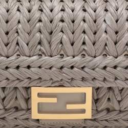 Fendi Grey Raffia and Leather Baguette Bag