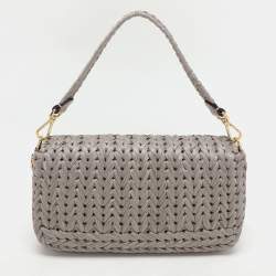 Fendi Grey Raffia and Leather Baguette Bag
