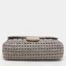 Fendi Grey Raffia and Leather Baguette Bag