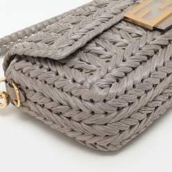Fendi Grey Raffia and Leather Baguette Bag