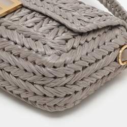 Fendi Grey Raffia and Leather Baguette Bag