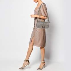 Fendi Grey Raffia and Leather Baguette Bag