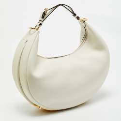 Pre Owned Fendi White Leather Medium Fendigraphy Hobo