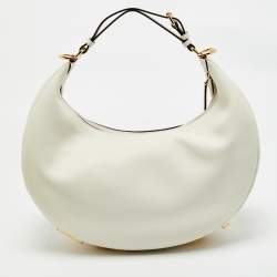 Pre Owned Fendi White Leather Medium Fendigraphy Hobo