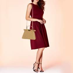 Pre Owned Fendi Beige Leather Small Braided Peekaboo ISeeU Top Handle Bag