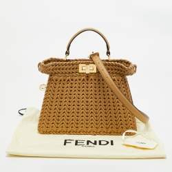 Pre Owned Fendi Beige Leather Small Braided Peekaboo ISeeU Top Handle Bag
