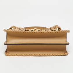 Pre Owned Fendi Beige Leather Small Braided Peekaboo ISeeU Top Handle Bag