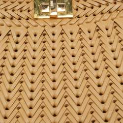 Pre Owned Fendi Beige Leather Small Braided Peekaboo ISeeU Top Handle Bag