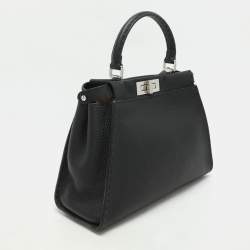Pre Owned Fendi Black Selleria Leather Medium Peekaboo Top Handle Bag
