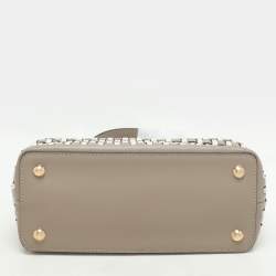 Fendi Toupe/White Woven Leather Mini Peekaboo Top Handle Bag