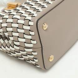 Fendi Toupe/White Woven Leather Mini Peekaboo Top Handle Bag