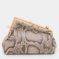 Fendi Pink/Brown Python and Leather Small First Clutch