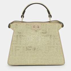 Pre Owned Fendi Green Suede Embellished Peekaboo ISeeU Petite Bag