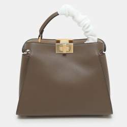 Fendi Etoupe Leather Small Peekaboo ISeeU Top Handle Bag