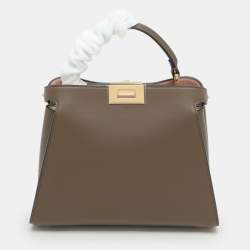 Pre Owned Fendi Etoupe Leather Small Peekaboo ISeeU Top Handle Bag