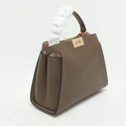 Pre Owned Fendi Etoupe Leather Small Peekaboo ISeeU Top Handle Bag