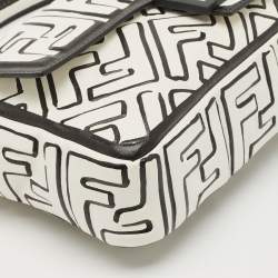 Pre Owned Fendi x Joshua Vides White/Black Leather Medium California Sky Baguette Bag