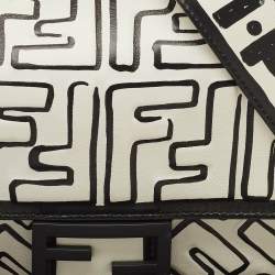 Pre Owned Fendi x Joshua Vides White/Black Leather Medium California Sky Baguette Bag