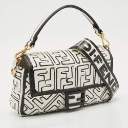 Pre Owned Fendi x Joshua Vides White/Black Leather Medium California Sky Baguette Bag