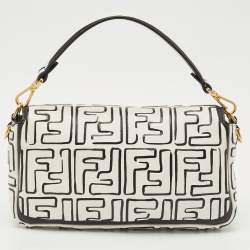 Pre Owned Fendi x Joshua Vides White/Black Leather Medium California Sky Baguette Bag