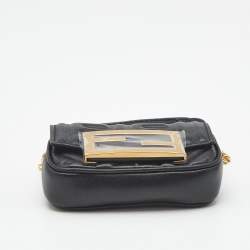 Pre Owned Fendi Black FF Embossed Leather Nano Baguette Crossbody Bag