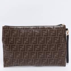 Pre Owned Fendi Brown Coated Canvas FFreedom Flat Pouch Bag